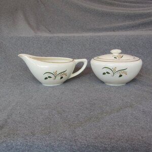 11 oz knowles forsythia 53-3 vintage sugar bowl with lid & 10 oz creamer (W3188)